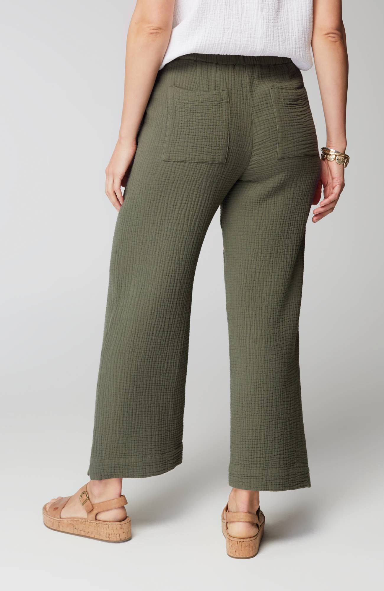 Cotton-Gauze Straight-Leg Crops