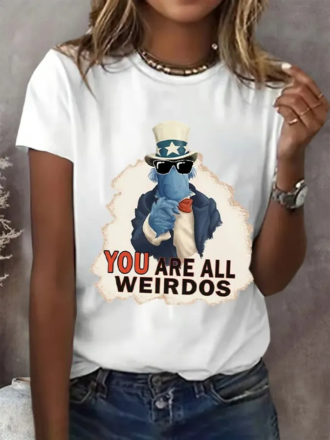 Women'S Retro You Are All Weirdos Printed Short-Sleeved T-Shirt