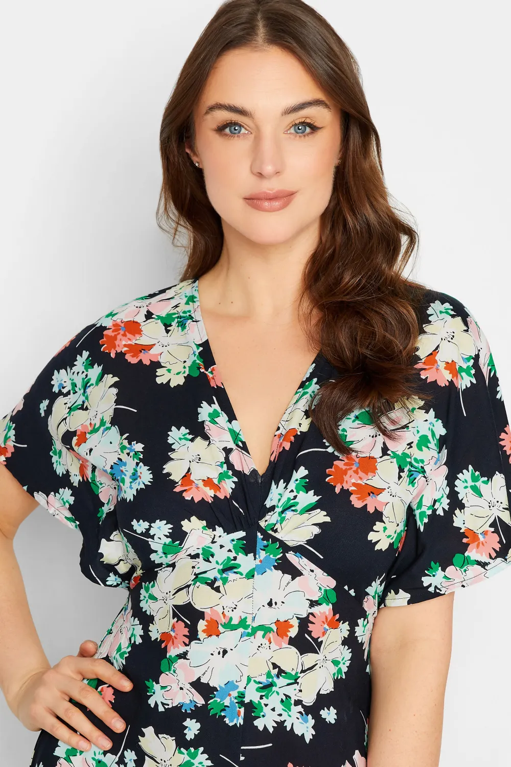 LTS Tall Black Floral Print Split Front Midaxi Dress
