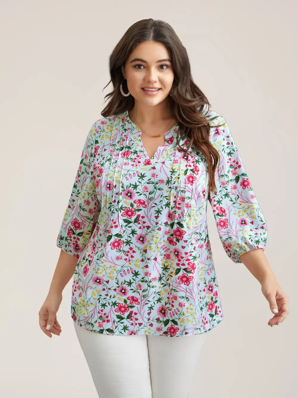 Floral Print Notched Collar Shirt