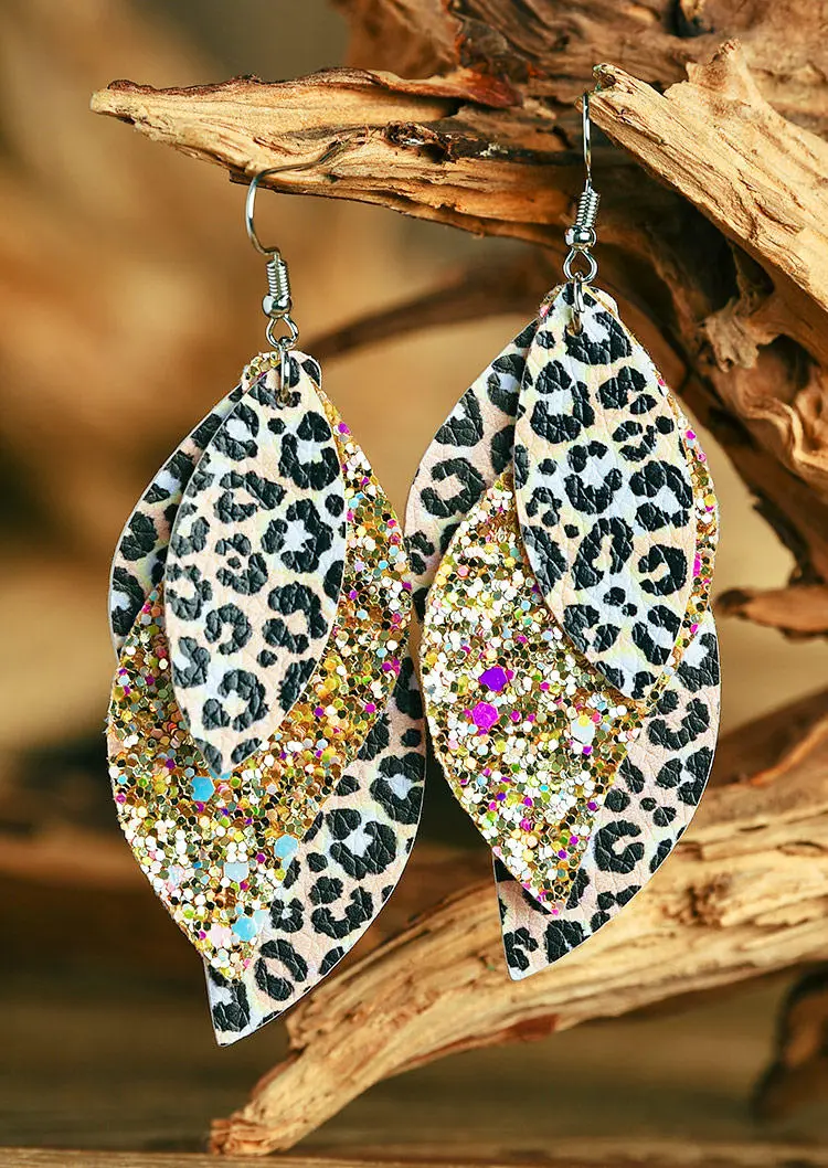 Colorful Leopard Sequined Leather Earrings