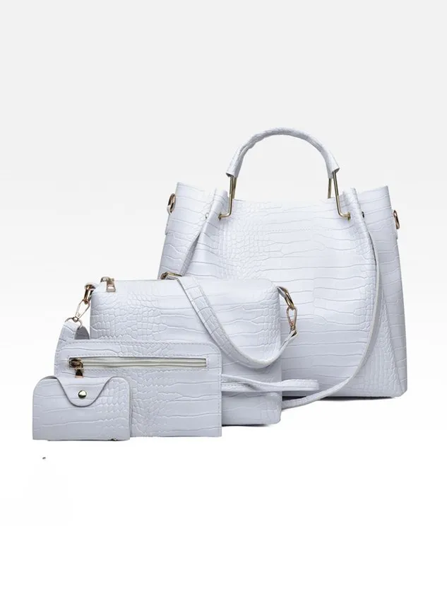 4pcs/set Large Capacity Crocodile Embossed Handbag Commuting Tote Bag with Crossbody Strap