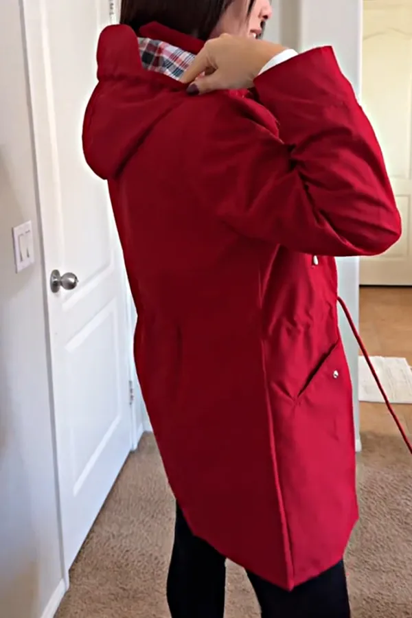 Women's solid color zipper casual hooded jacket