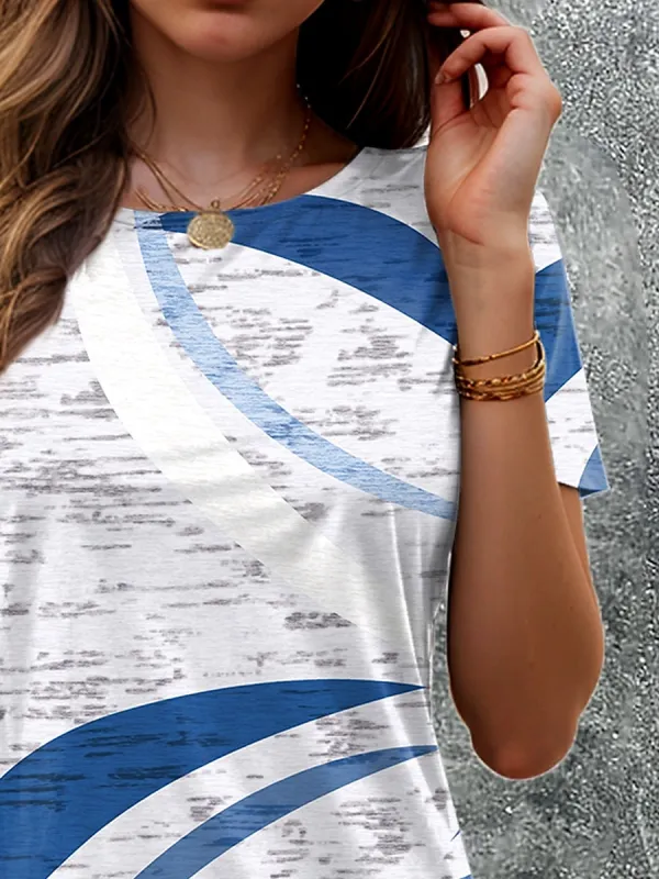 Women's T Shirt Graphic Geometric Geometry Vintage Stylish Classic Short Sleeve Crew Neck Round Neck Regular Tops Daily Print Blue Summer Spring