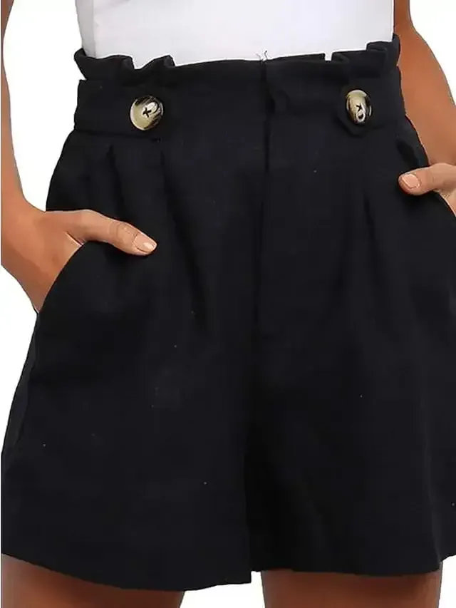 Women's Wide Leg Slacks Shorts Bermuda shorts Green Beige Black Mid Waist Basic Lightweight Casual Solid Colored S M L XL XXL / Slim