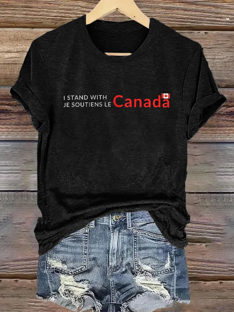 Women'S I Stand With Je Soutiens Le Canada Round-Neck Short-Sleeved T-Shirt