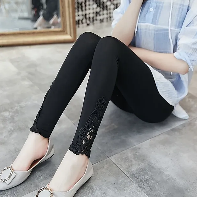Women's Leggings Capri shorts Black White Grey Fashion Casual Daily Lace Comfort Solid Colored L XL 2XL 3XL 4XL