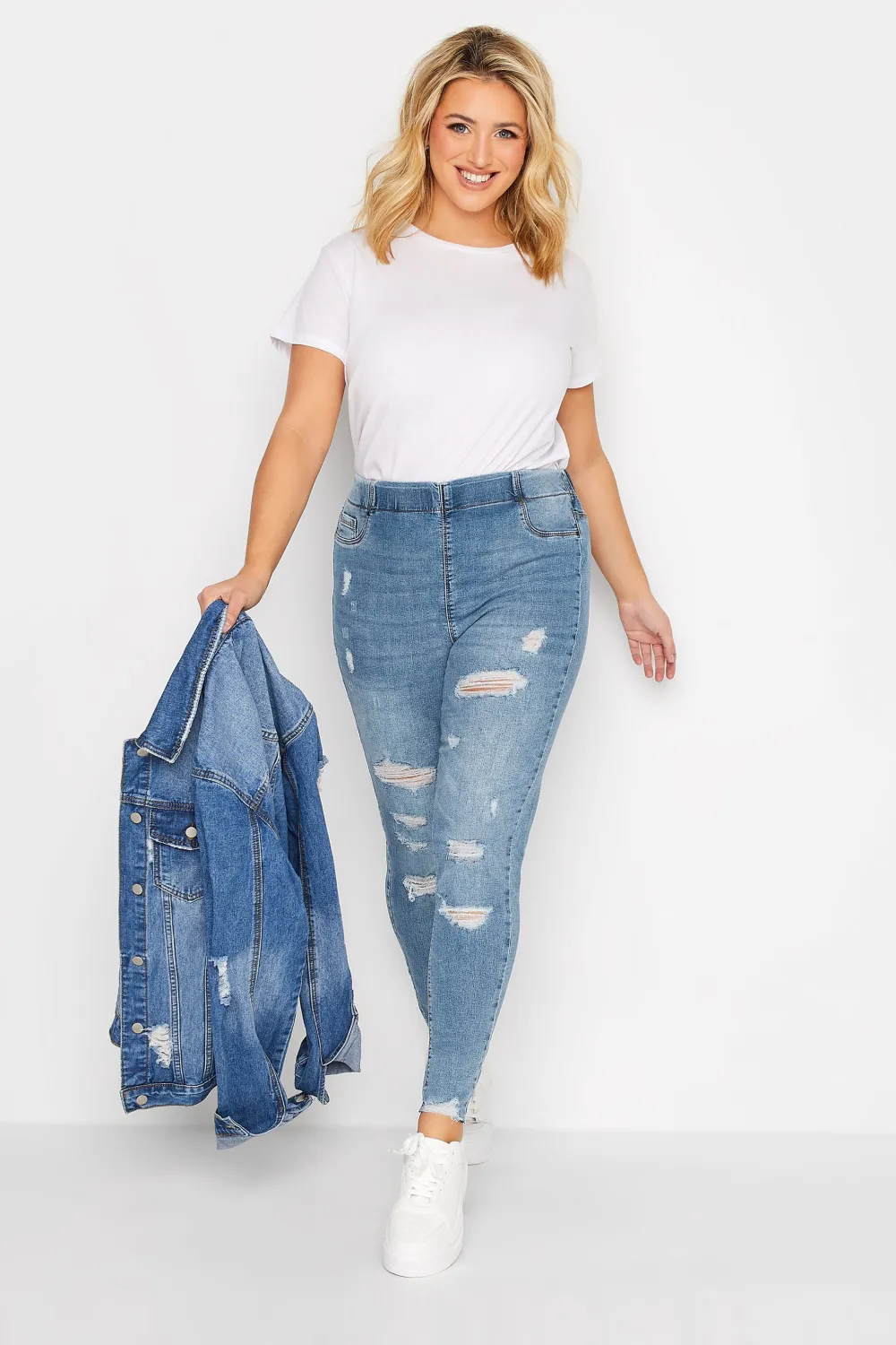 YOURS FOR GOOD Curve Mid Blue Extreme Ripped Stretch JENNY Jeggings