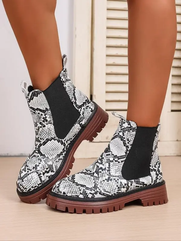 Chunky Sole Chelsea Boots for Women, Trendy High Heel Ankle Boots