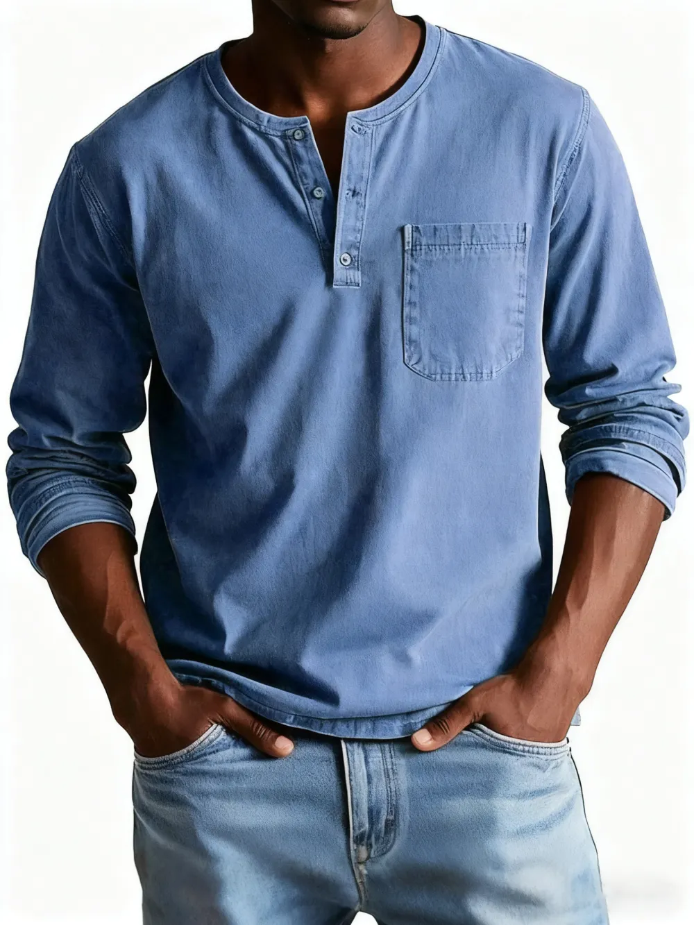 💫Clearance Sale🔥 - Men's Fashion Vintage Distressed Pocket Long Sleeve Henley Shirt