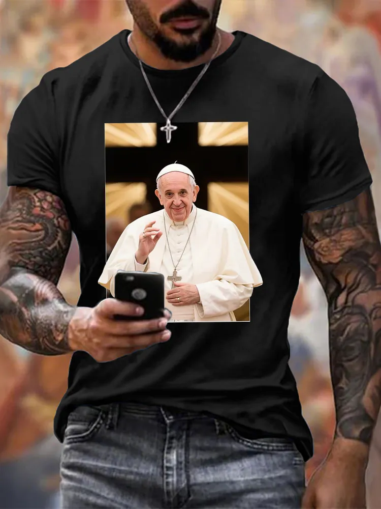 Men's I Love PF Print Short Sleeve Round Neck Cotton T-Shirt