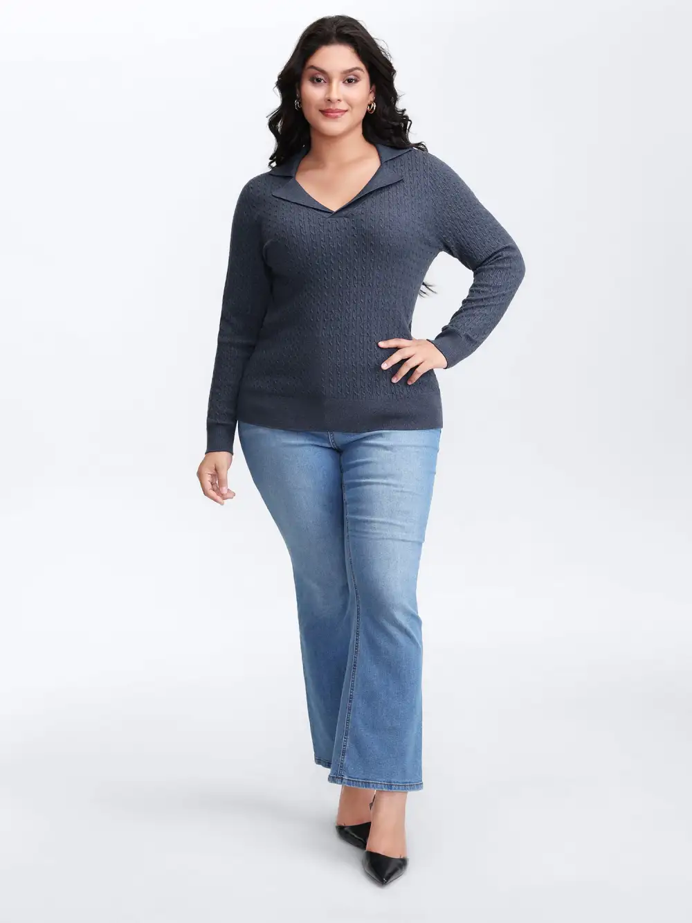 Supersoft Cable Knit Blazer Collar Fitted Pullover