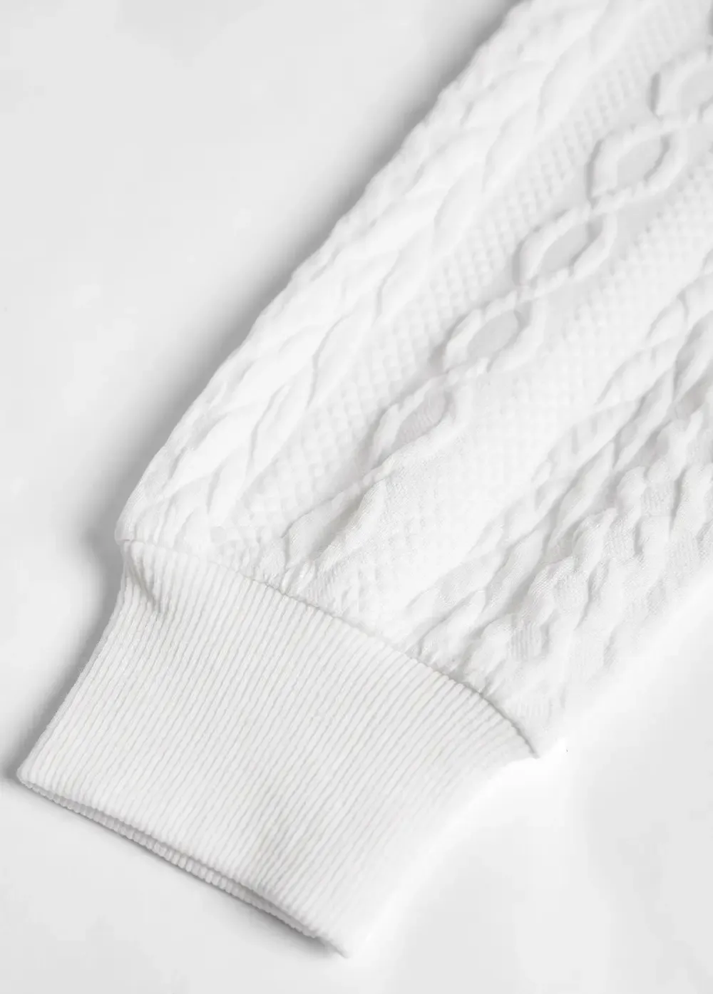 Black Jacquard Long Sleeve Turn Down Collar Sweatshirt