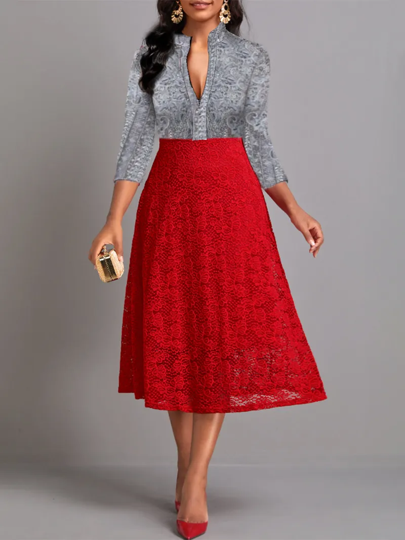 Elegant lace cocktail dress waist loose skirt dress