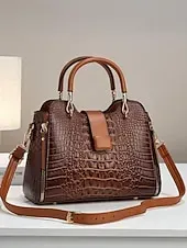 Women's Croc-Embossed Top-Handle Satchel – Structured Medium Tote Handbag with Detachable Crossbody Strap, Zip Accents & Gold Hardware for Work, Office, Travel & Everyday