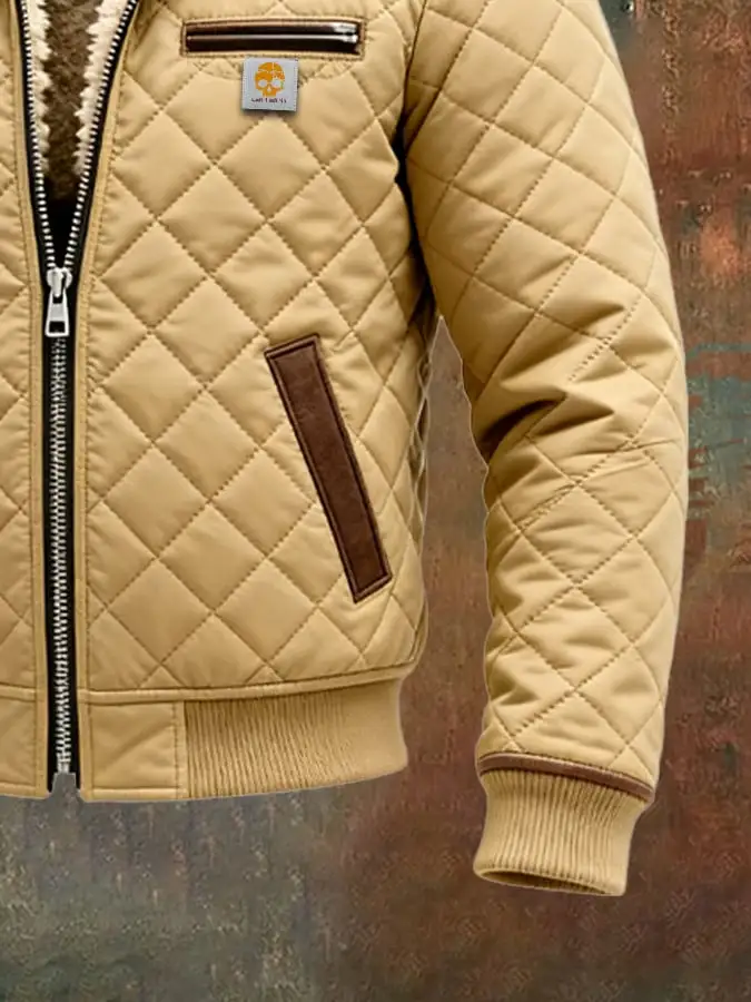 Men's Vintage Suede Quilted Padded Warm Multi-Pocket Outdoor Jacket