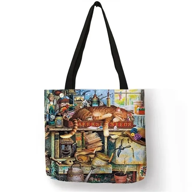 Men's Women's Tote Canvas Tote Bag Linen Office Daily Large Capacity Waterproof Breathable Patchwork Earth Yellow Camel Green