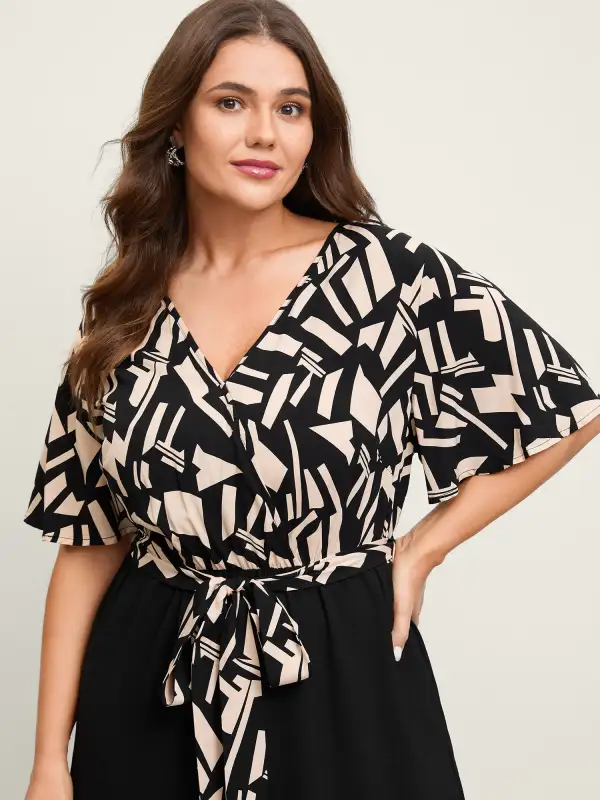 Geometric Pattern Contrast Pockets Jumpsuit