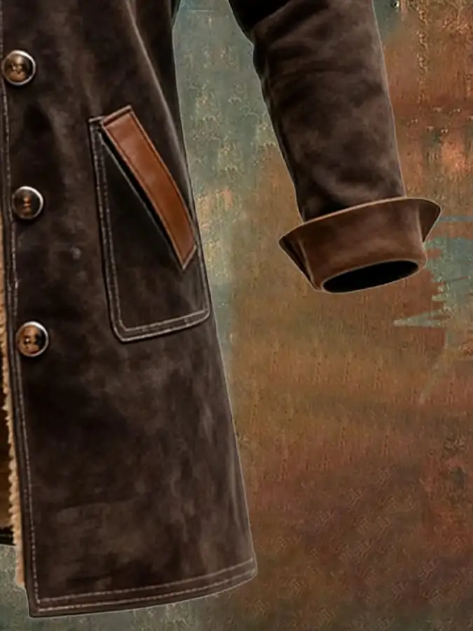 Men's Vintage Brown Shearling Coat With Fur Collar