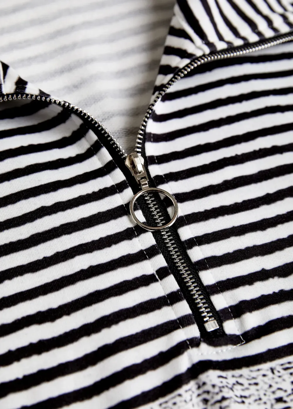 Black Zipper Striped Long Sleeve Turn Down Collar Sweatshirt