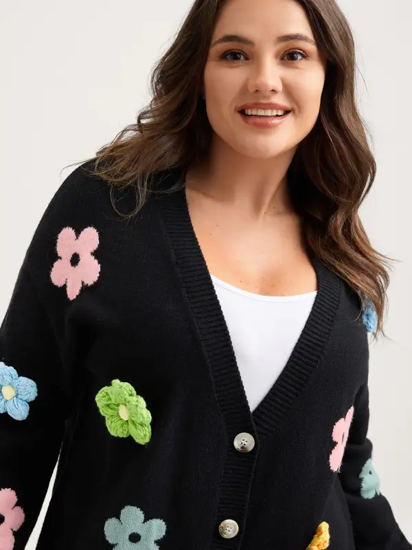 3D Floral Jacquard Embroidery Knit Cardigan