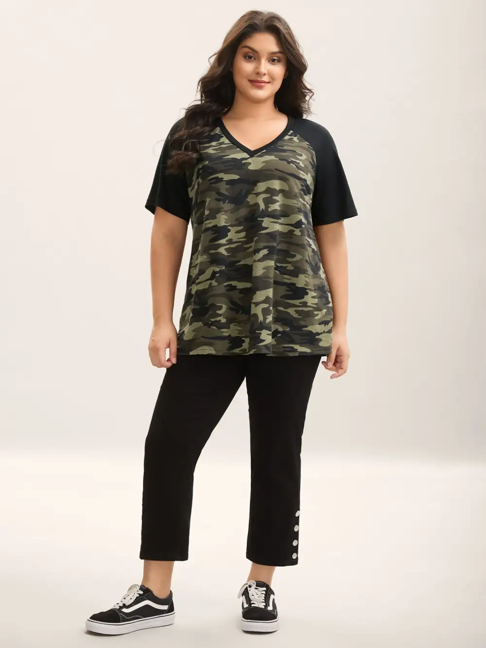 Camouflage Print Raglan Sleeve T-Shirt
