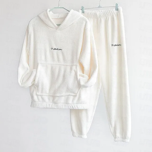 Women's Sweatshirt Tracksuit Pants Sets Solid Color Valentine's Day Casual Daily Black White Pink Long Sleeve Basic Hooded Regular Fit Fall & Winter