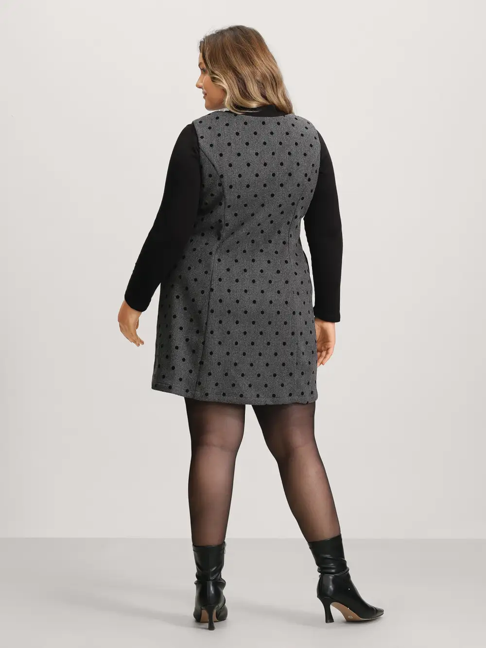Polka-Dot Pockets Button Mini Dress