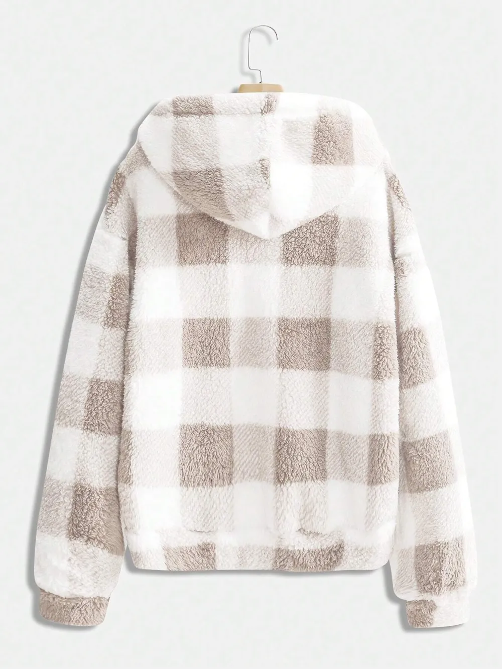 Zip-Up Front Plaid Hooded Casual Jacket With Pockets