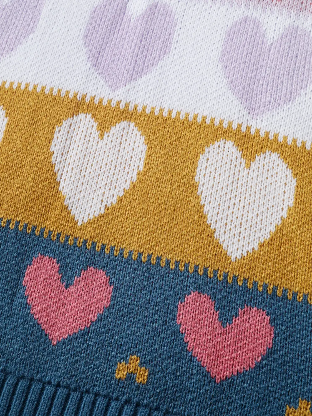Colorful Hearts Jacquard Pattern Pullover