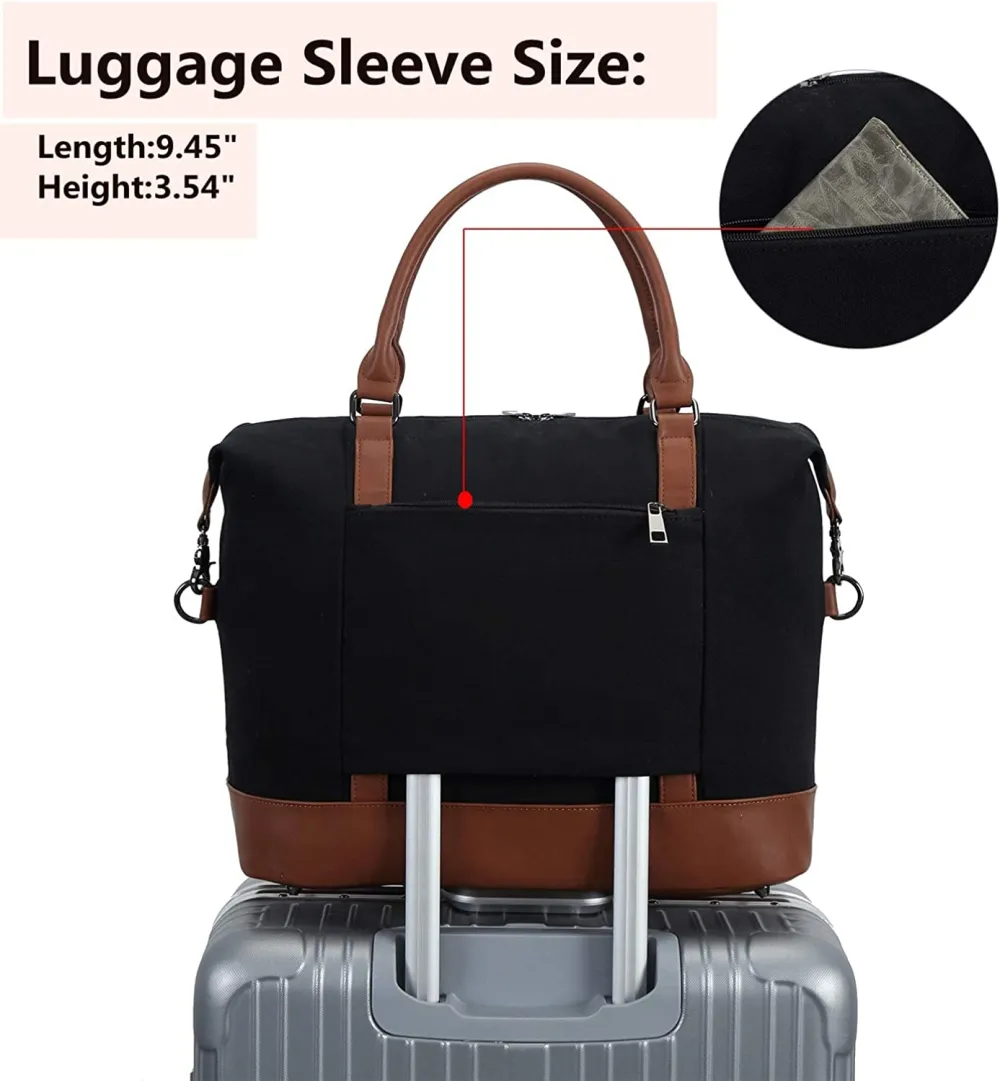 Ladies Canvas Weekender Bag Overnight Carry-on Tote Duffel in Trolley Handle