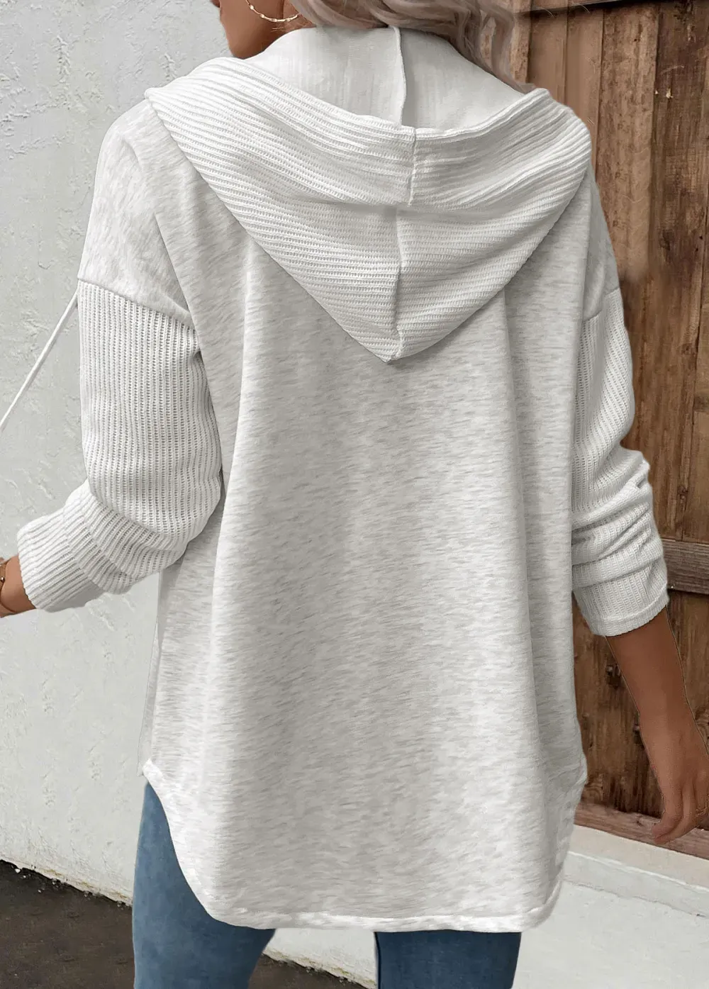 Light Grey Patchwork Long Sleeve Hoodie