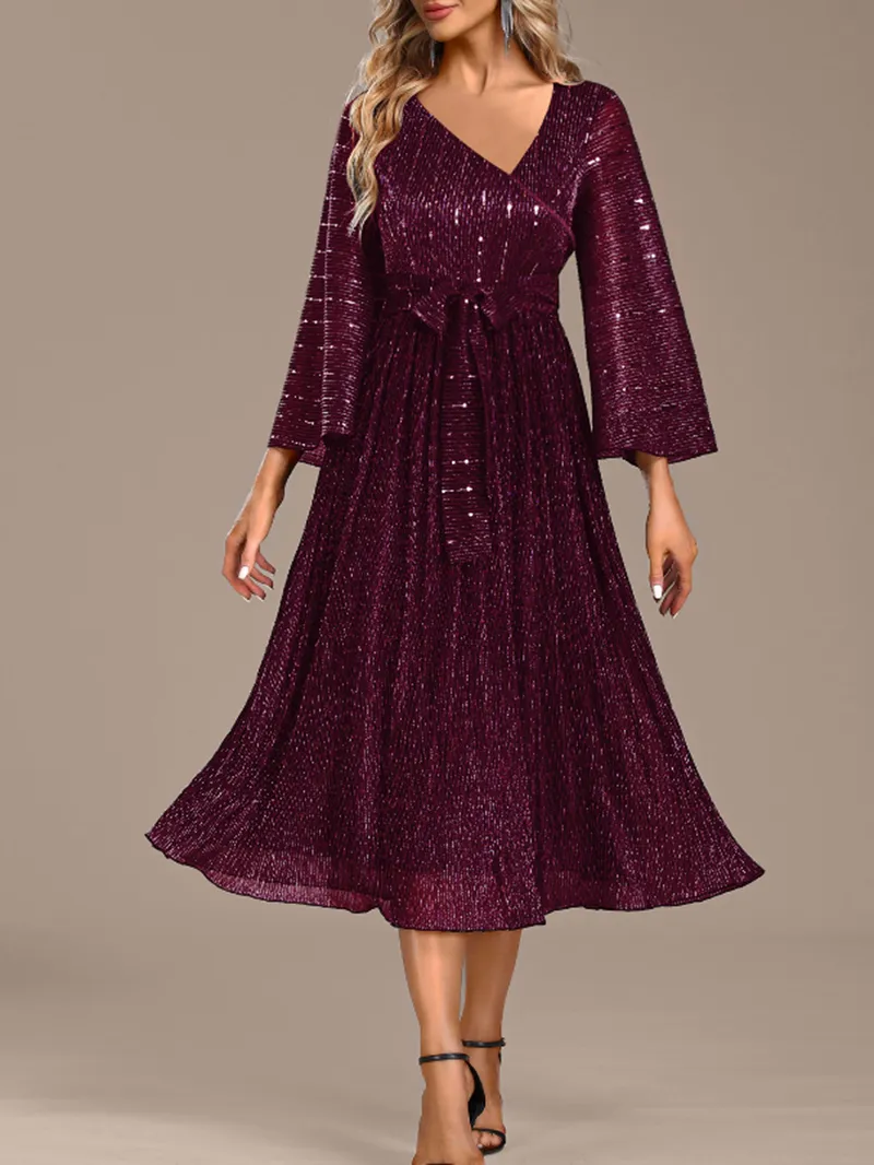 Autumn and winter long sleeve waist loose sequin dress