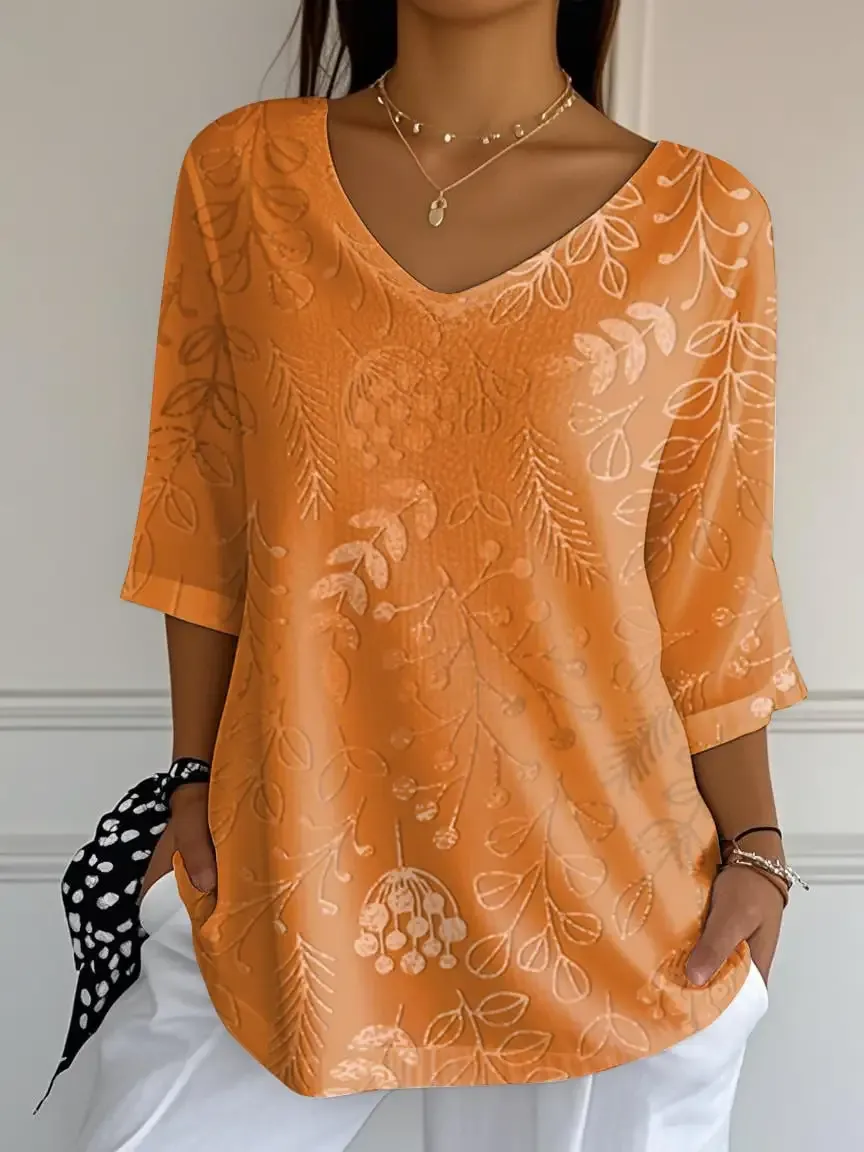 Women's Autumn Style  Print V-Neck T-Shirt
