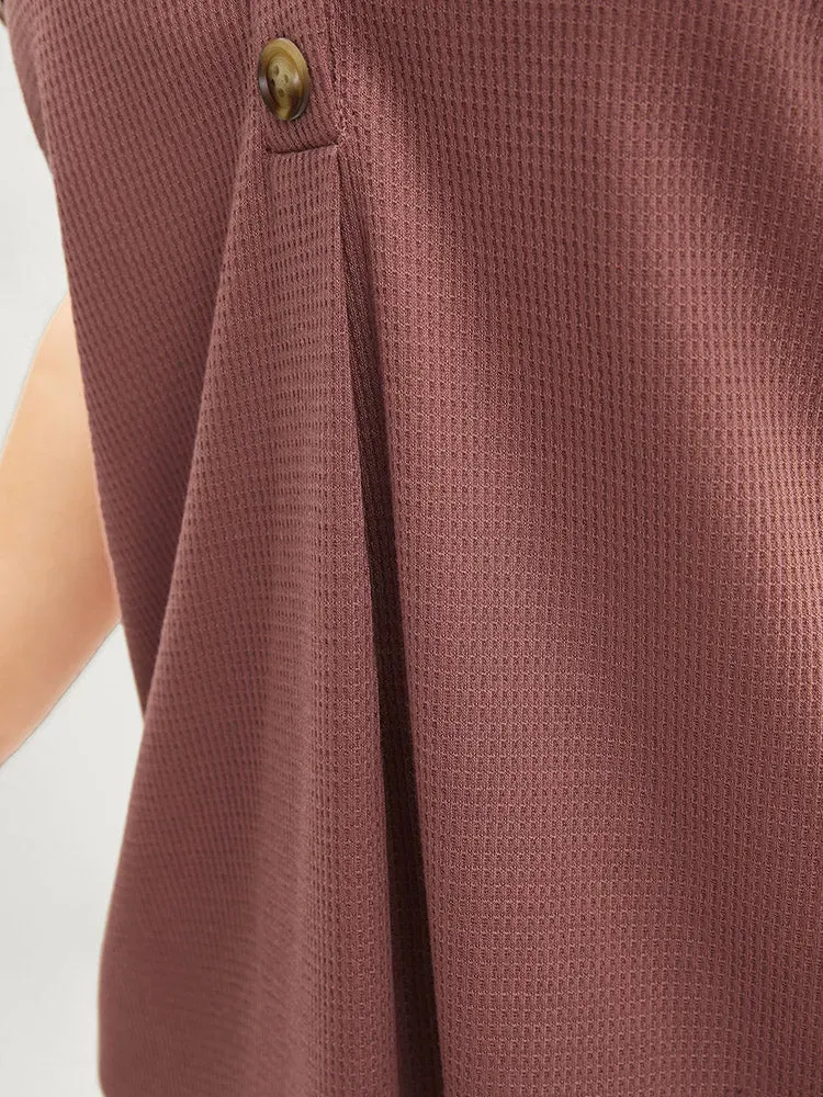 Solid Dolman Sleeve Button Detail Waffle Knit T-shirt