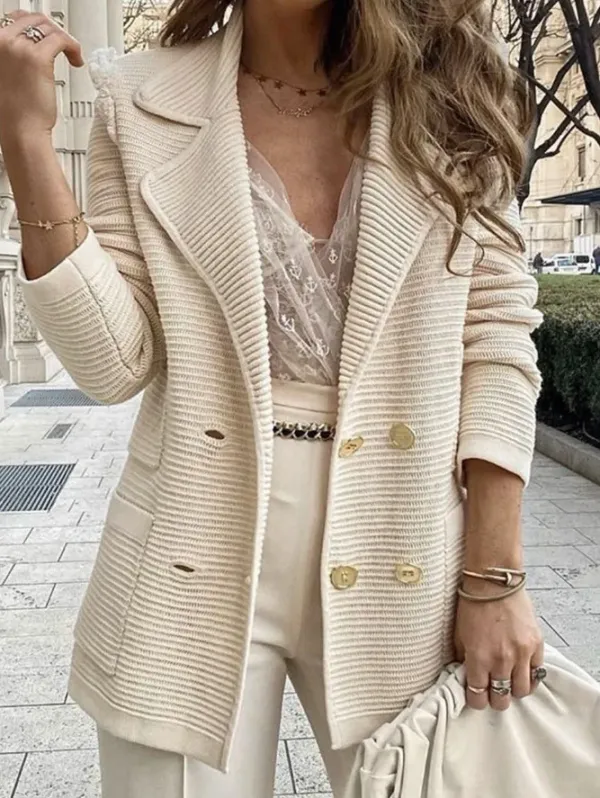 (Clearance Sale⚡) Double-breasted grain texture casual chic blazer