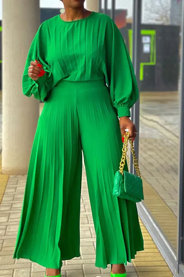 Pleated Wide-Leg Pant Set