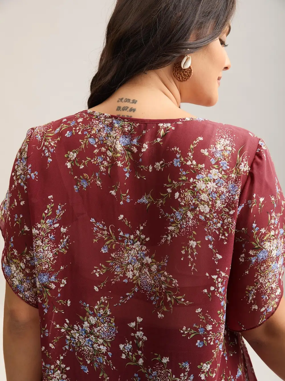 Floral Print Petal Sleeve Layered Blouse