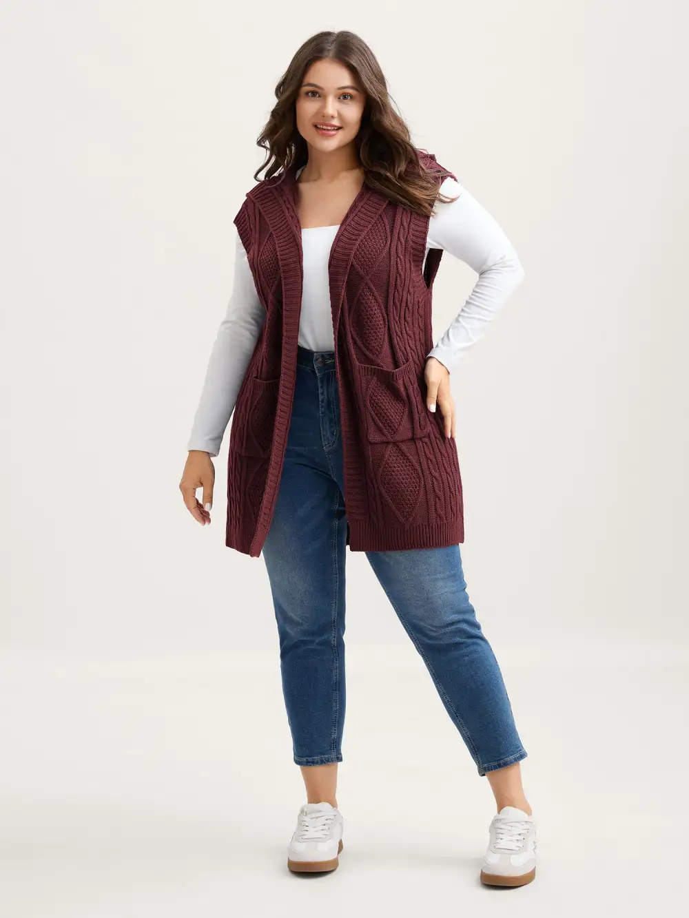 Twisted Hooded Sleeveless Knit Cardigan