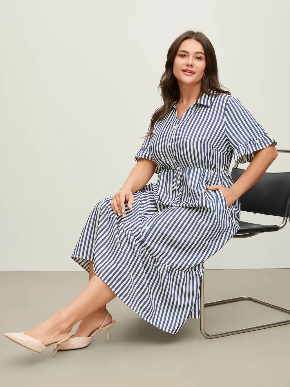 Striped Tie-Front Midi Shirt Dress