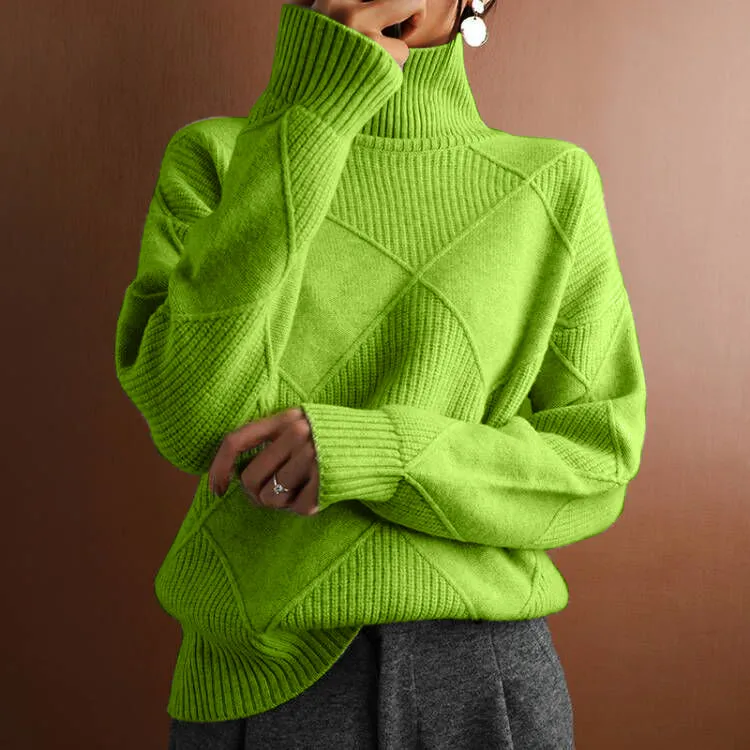 Turtleneck loose lozenge long-sleeved winter sweater