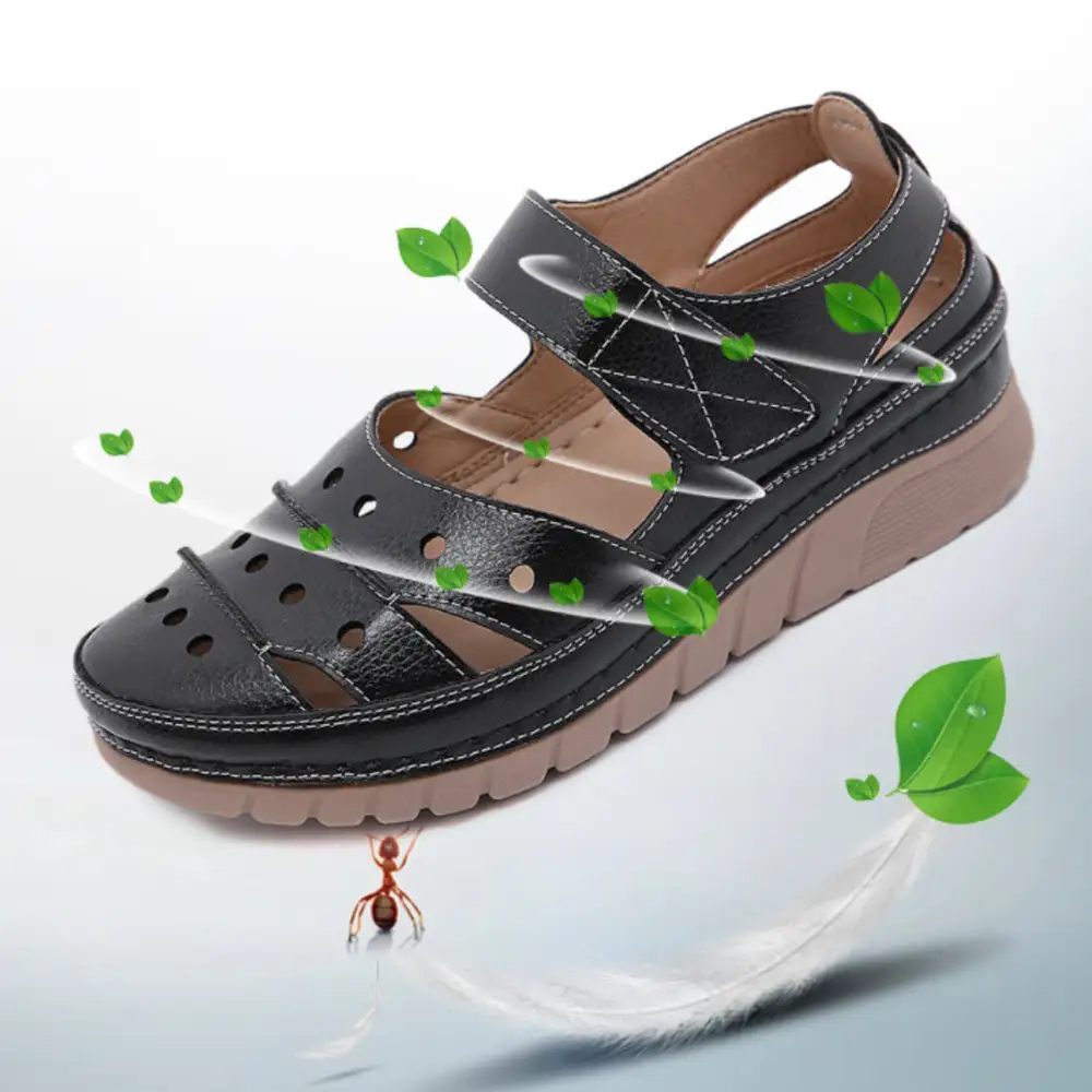 - Women's Casual Platform Flat Comfort Breathable Leather Walking Shoes