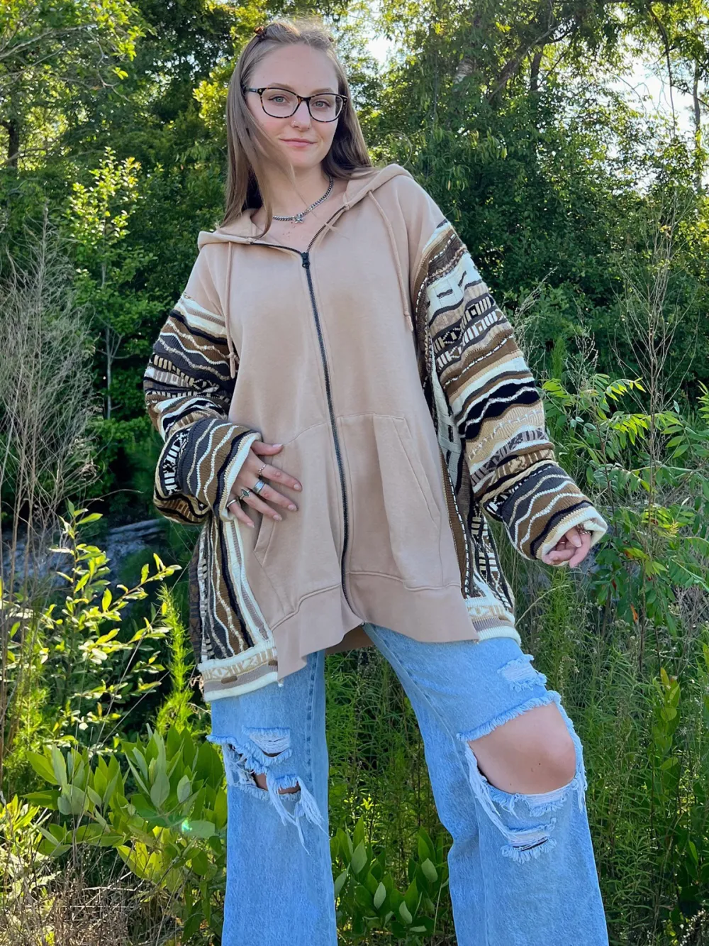 Khaki Streetwear Leisure Hoodie Sweatshirts