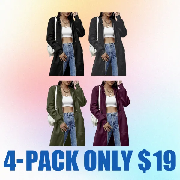 Women’s Casual Long Zip-Up Hoodie – Striped Knit Fleece Sweatshirt Jacket with Cotton Long Sleeves