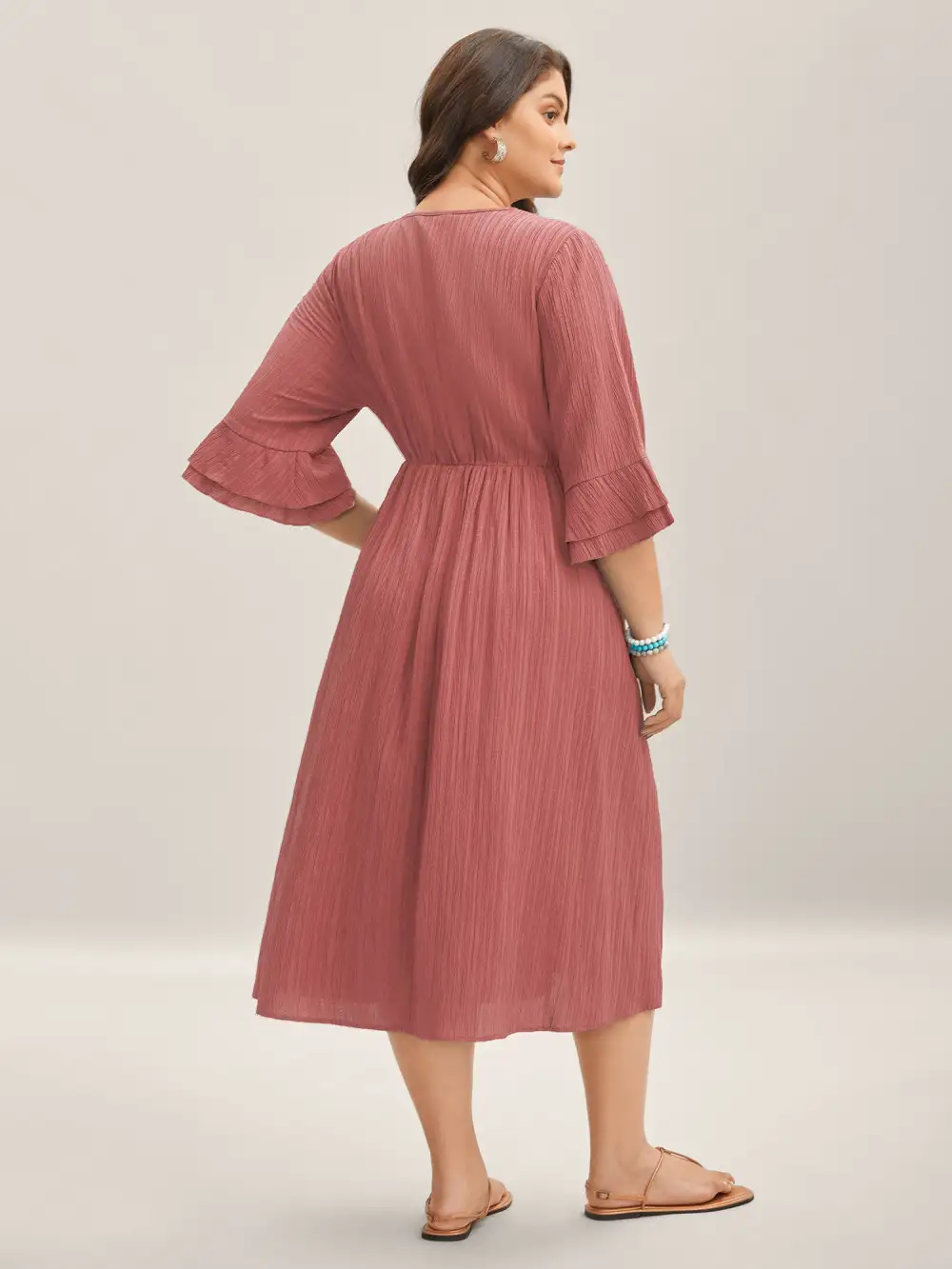 Scalloped Lace Surplice Ruffled Midi Dress