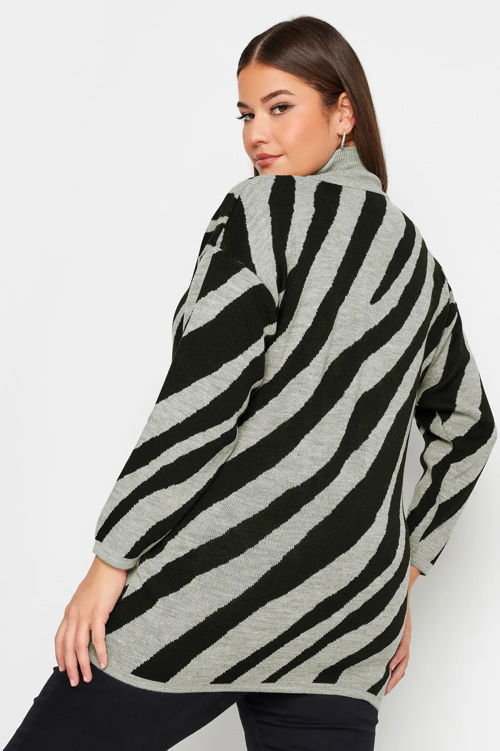 YOURS Curve Beige Brown Zebra Print Turtle Neck Jumper