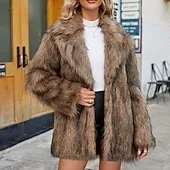 Women's Coat Faux Fur Coat Warm Comfortable Furs & Leathers Fashion Plain Vacation Street Daily Wear Going out Long Turndown Regular Fit Long Sleeve Outerwear Camel Fall Winter