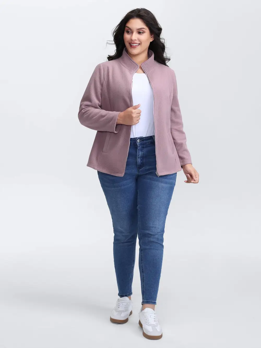 Velvety-Feel Pockets Zipper Jacket