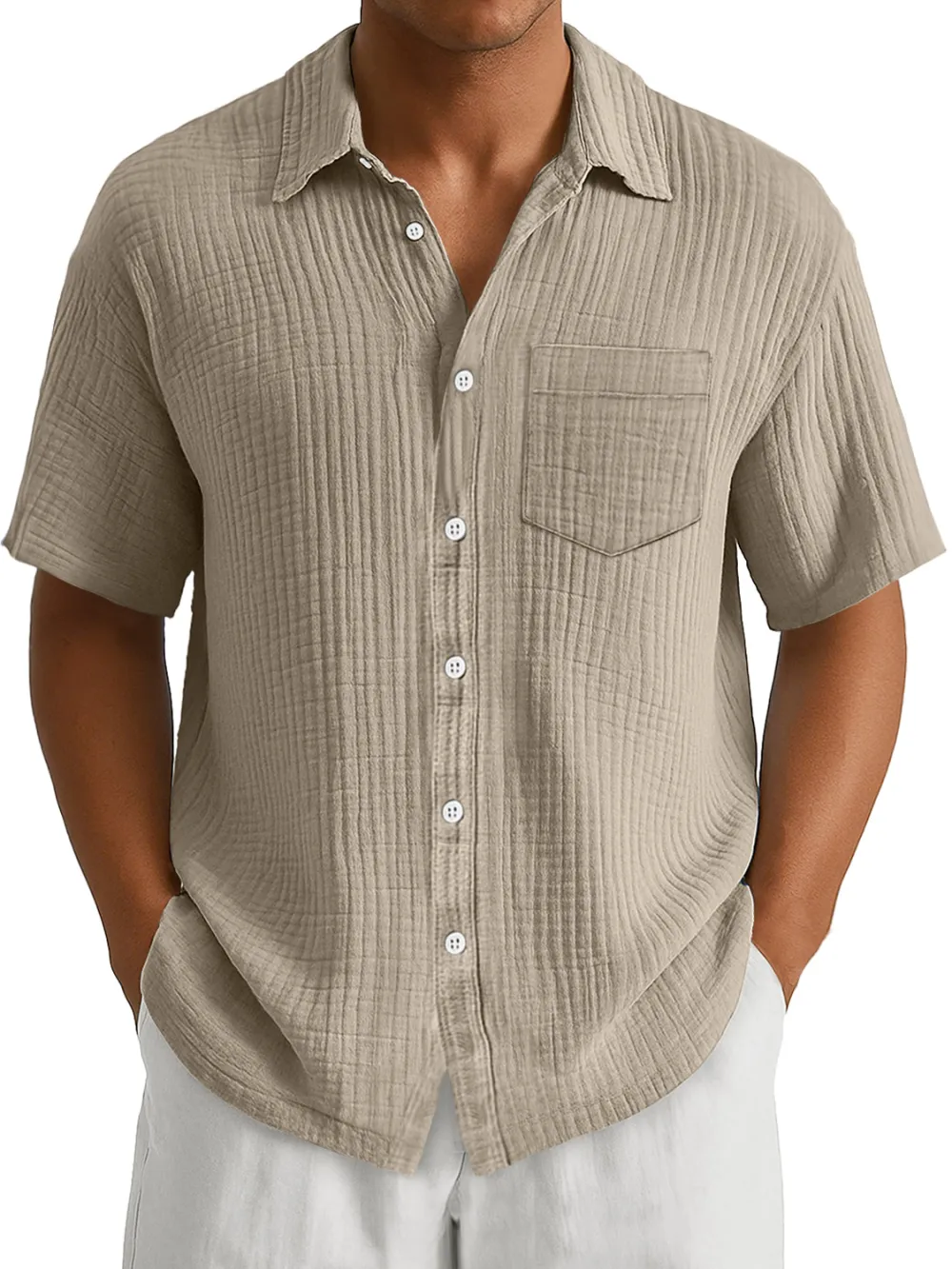 Men's Daily Casual Waffle Lapel Pocket Simple Short Sleeve POLO Shirt