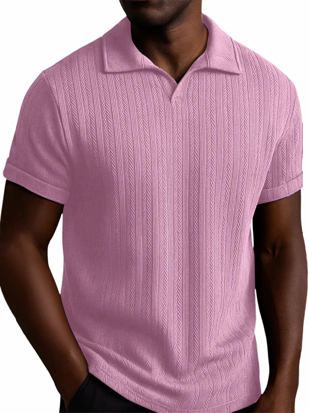 Men's Textured Striped V-neck Casual Daily Versatile Polo Top